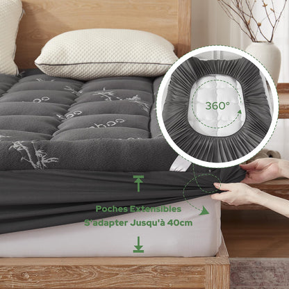 Surmatelas Double en Bambou – Confort Fraîcheur 2 Places