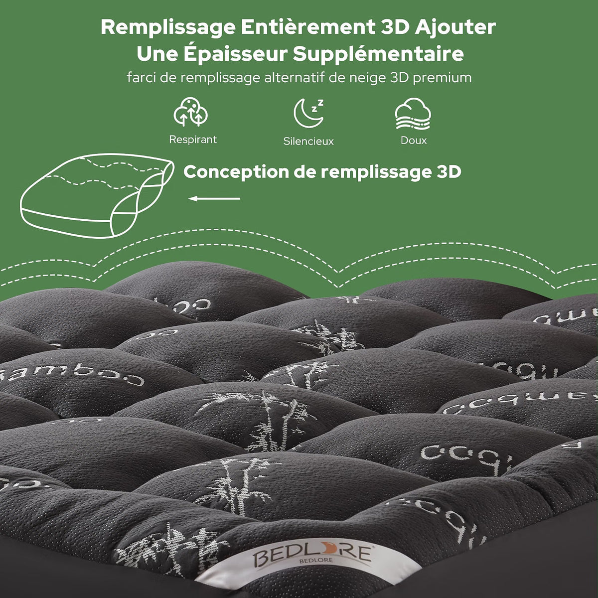 Surmatelas Double en Bambou – Confort Fraîcheur 2 Places