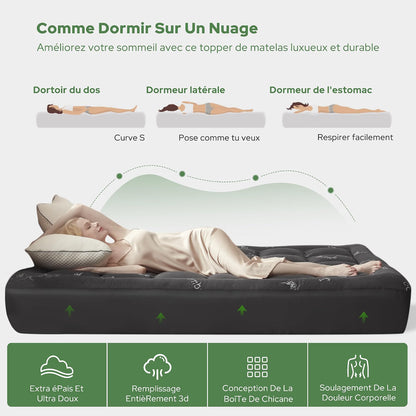 Surmatelas Double en Bambou – Confort Fraîcheur 2 Places